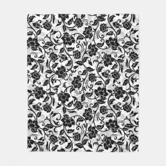 Couverture Polaire Fleurs à rayures noir et gris