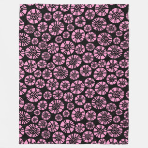 Couverture Polaire Fleurs Abstraites 031023 - Rose sur Noir