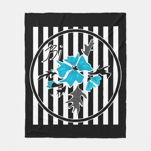 Couverture Polaire Fleurs abstraites bleues floral blanc noir (Devant)