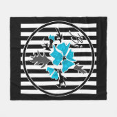 Couverture Polaire Fleurs abstraites bleues floral blanc noir (Devant (Horizontal))