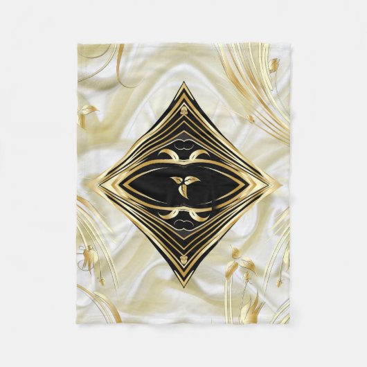 Couverture Polaire Fleurs Abstraites d'or & Noir sur soie Chamvolet (Devant)