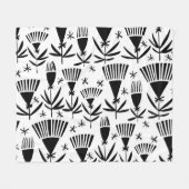 Couverture Polaire Fleurs Abstraites en noir blanc : Motif élégant (Devant (Horizontal))