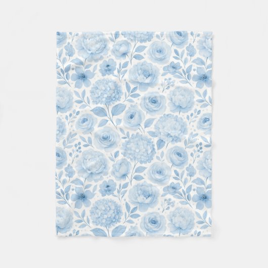Couverture Polaire Fleurs aquarelles bleues et blanches (Devant)