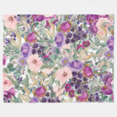 Couverture Polaire Fleurs aquarelles boho rose violet (Devant (Horizontal))