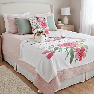 Couverture Polaire Fleurs aquarelles roses personnalisées