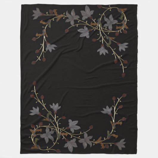 Couverture Polaire Fleurs Art Déco sur fond noir (Devant)