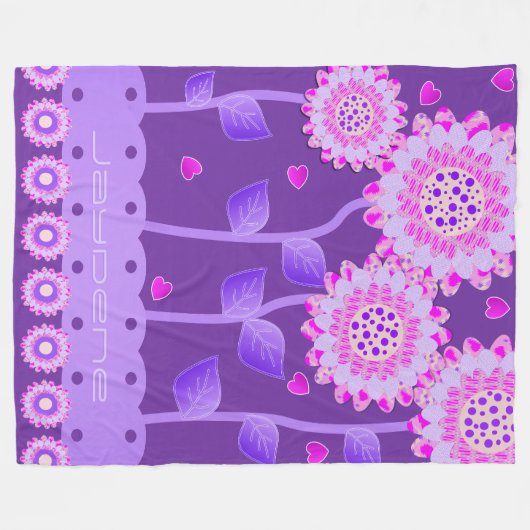 Couverture Polaire Fleurs Avec Coeurs En Purple & Rose (Devant (Horizontal))