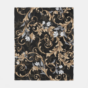 Couverture Polaire Fleurs baroques classiques : arrière - plan noir.