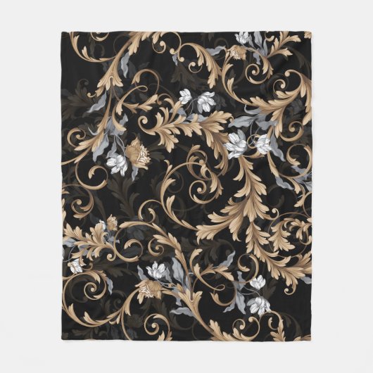 Couverture Polaire Fleurs baroques classiques : arrière - plan noir. (Devant)