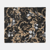 Couverture Polaire Fleurs baroques classiques : arrière - plan noir. (Devant (Horizontal))