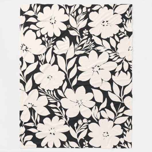 Couverture Polaire Fleurs beiges modernes Botanique noire (Devant)