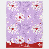 Couverture Polaire Fleurs blanches à pois rouges sur fond violet (Devant)