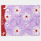 Couverture Polaire Fleurs blanches à pois rouges sur fond violet (Devant (Horizontal))