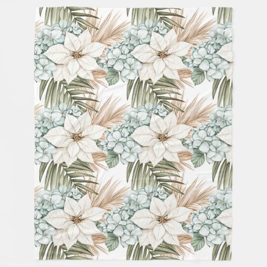 Couverture Polaire Fleurs blanches bleues tropicales (Devant)