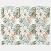 Couverture Polaire Fleurs blanches bleues tropicales (Devant (Horizontal))