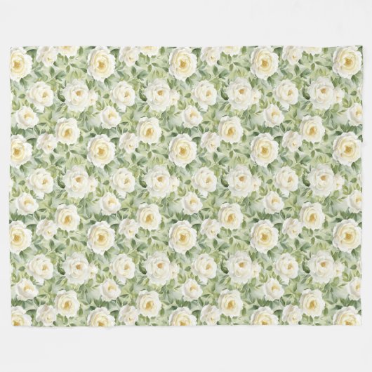 Couverture Polaire Fleurs Blanches Chic pour une Mariée (Devant (Horizontal))