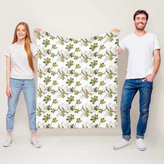 Couverture Polaire Fleurs blanches Feuilles verts (En situation)