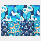 COUVERTURE POLAIRE FLEURS BLANCHES HAWAII BLEU BOLD FLORAL PATCHWORK (Devant (Horizontal))