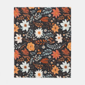 Couverture Polaire Fleurs blanches orange Noir (Devant)