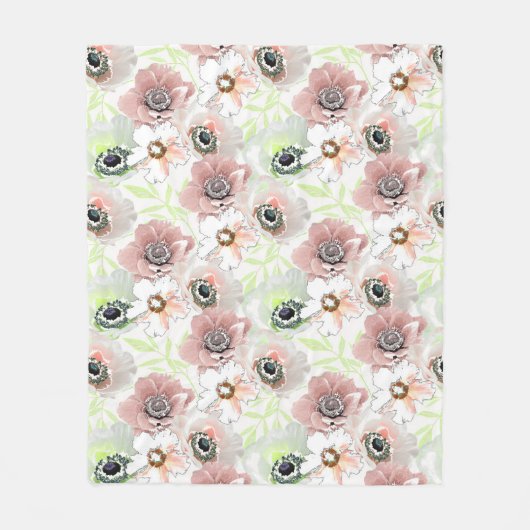 Couverture Polaire Fleurs blanches, roses. (Devant)
