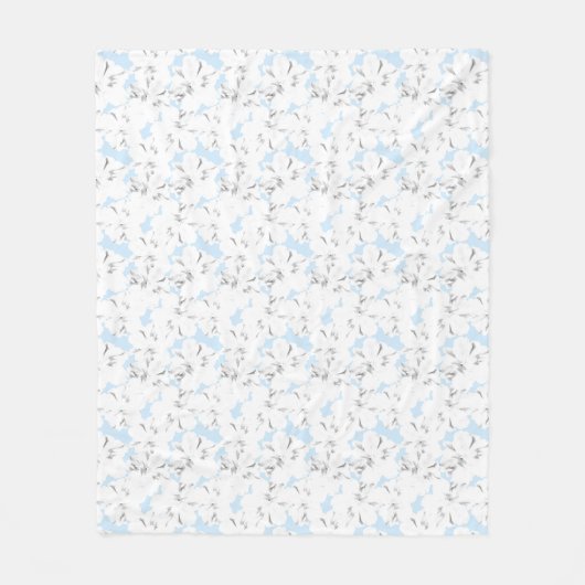 Couverture Polaire Fleurs blanches sur bleu clair. (Devant)