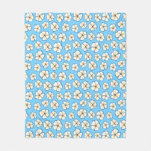 Couverture Polaire Fleurs blanches sur fond bleu (Devant)