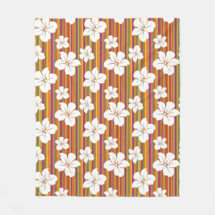 Couverture Polaire Fleurs blanches sur un arrière - plan rayé
