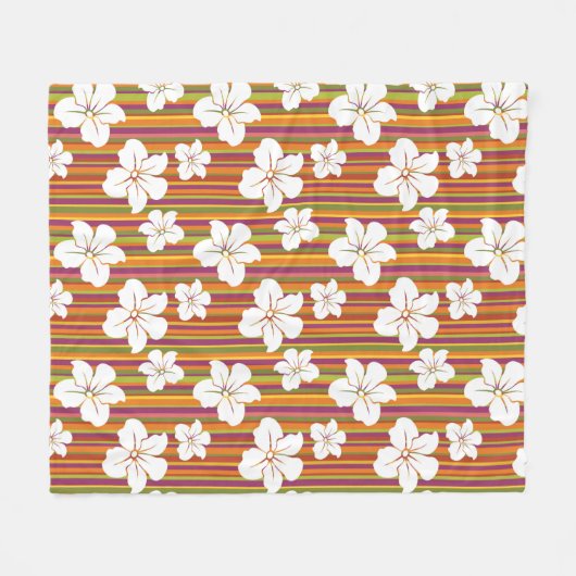 Couverture Polaire Fleurs blanches sur un arrière - plan rayé (Devant (Horizontal))