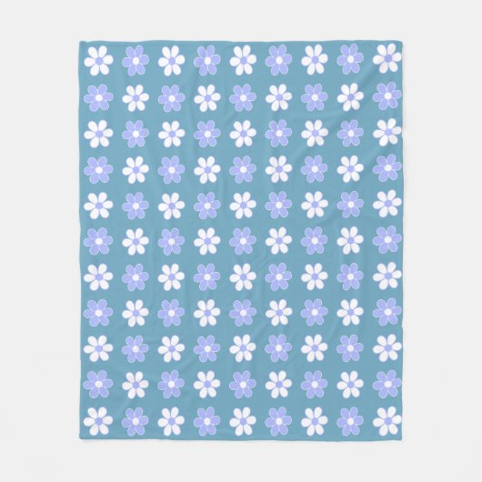 Couverture Polaire Fleurs Bleu Ciel et Blanches sur Fond Bleu (Devant)