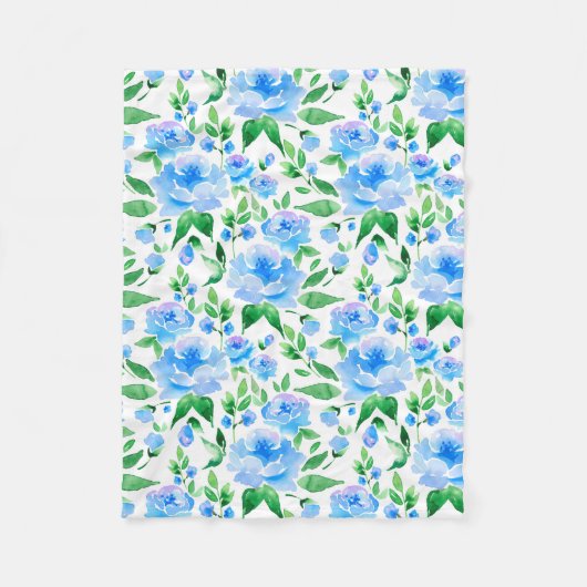 Couverture Polaire Fleurs bleu d'eau (Devant)