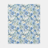 Couverture Polaire Fleurs Bleues Blancs Aquarelle Chic (Devant)
