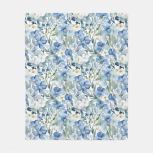 Couverture Polaire Fleurs Bleues Blancs Aquarelle Chic