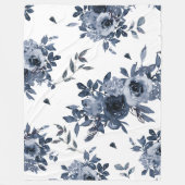 Couverture Polaire Fleurs bleues de la Marine sur blanc (Devant)