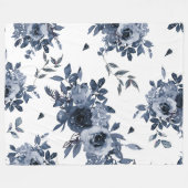Couverture Polaire Fleurs bleues de la Marine sur blanc (Devant (Horizontal))