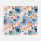 Couverture Polaire Fleurs bleues Encre d'alcool dans les pastels doux (Devant (Horizontal))