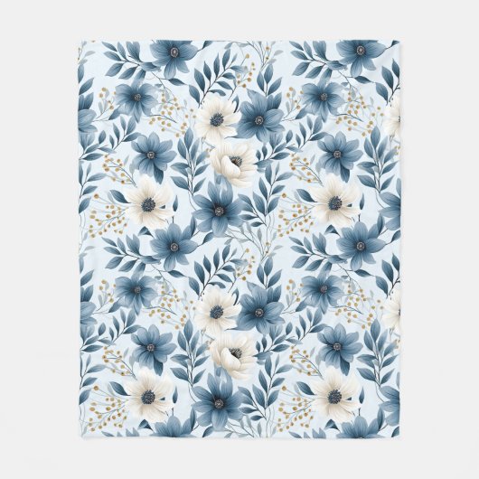 Couverture Polaire Fleurs bleues et beiges (Devant)