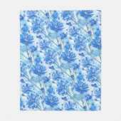 Couverture Polaire Fleurs bleues et blanches à l'aquarelle abstraite (Devant)