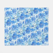 Couverture Polaire Fleurs bleues et blanches à l'aquarelle abstraite (Devant (Horizontal))