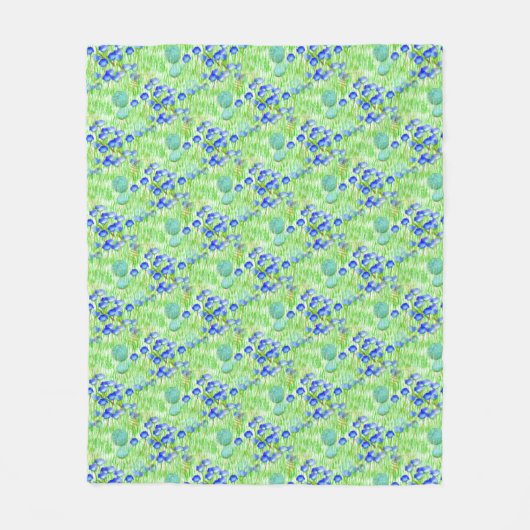 Couverture Polaire Fleurs Bleues Et Grass Motif D'Art Naturel (Devant)
