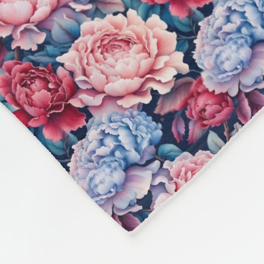 Couverture Polaire Fleurs bleues et roses (Coin)