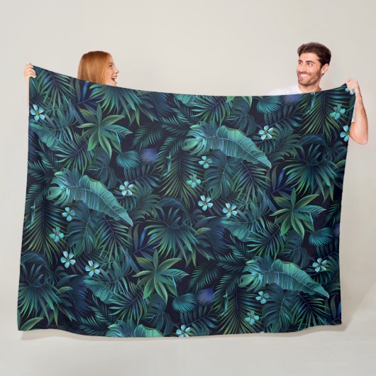 Couverture Polaire Fleurs bleues Feuilles tropicales (En situation)