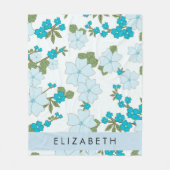 Couverture Polaire Fleurs Bleues, Motif De Fleurs, Votre Nom (Devant)