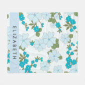 Couverture Polaire Fleurs Bleues, Motif De Fleurs, Votre Nom (Devant (Horizontal))