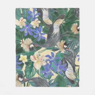 Couverture Polaire Fleurs Bleues Plumeria, Aquarelle Sans Couleur.