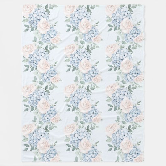 Couverture Polaire Fleurs bleues roses romantiques  (Devant)