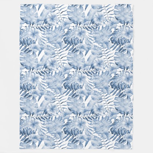 Couverture Polaire Fleurs bleues tropicales (Devant)