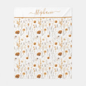 Couverture Polaire Fleurs boho grises beige marron blanc avec monogra (Devant)