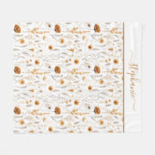 Couverture Polaire Fleurs boho grises beige marron blanc avec monogra (Devant (Horizontal))