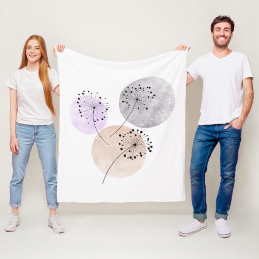 Couverture Polaire Fleurs Boho Zen Dandelion Sur Cercles Bleus Rose (En situation)