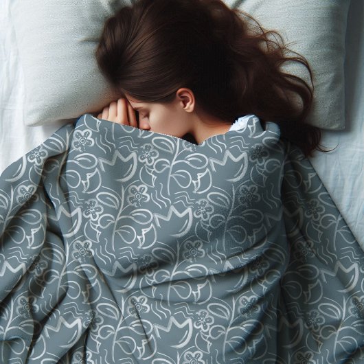 Couverture Polaire Fleurs botaniques Ardoise Gris blanc Motif floral